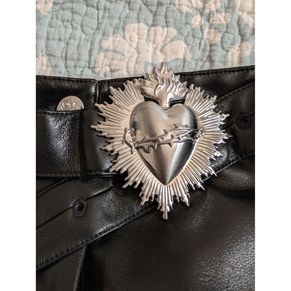 LOBA Sagrada Low Rise Pants Revolve Black Faux Leather Heart Belt Bootcut M NEW - Picture 12 of 13
